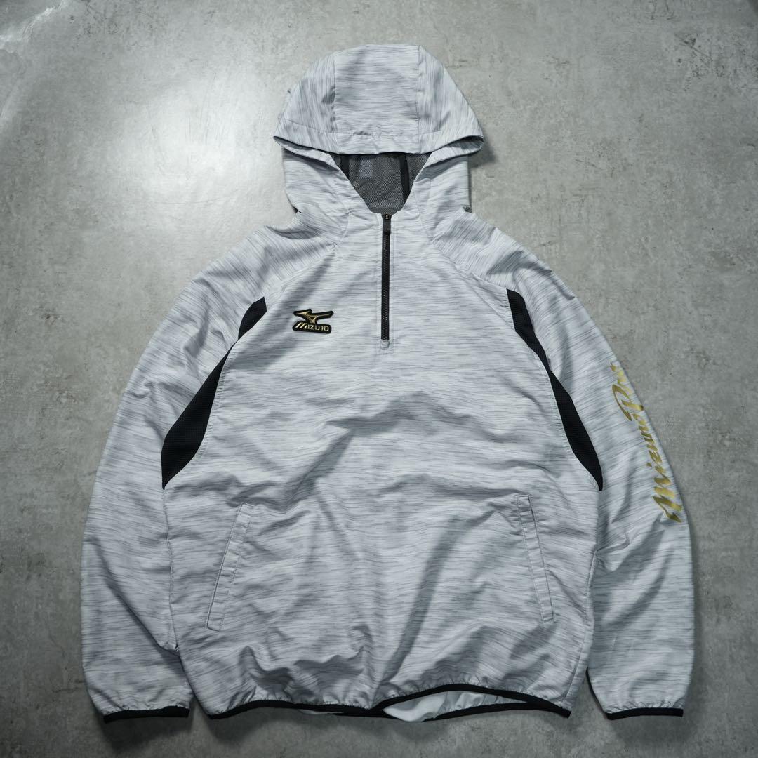 極美品 MIZUNO PRO ミズノプロ パーカー ハーフジップ グレー 野球