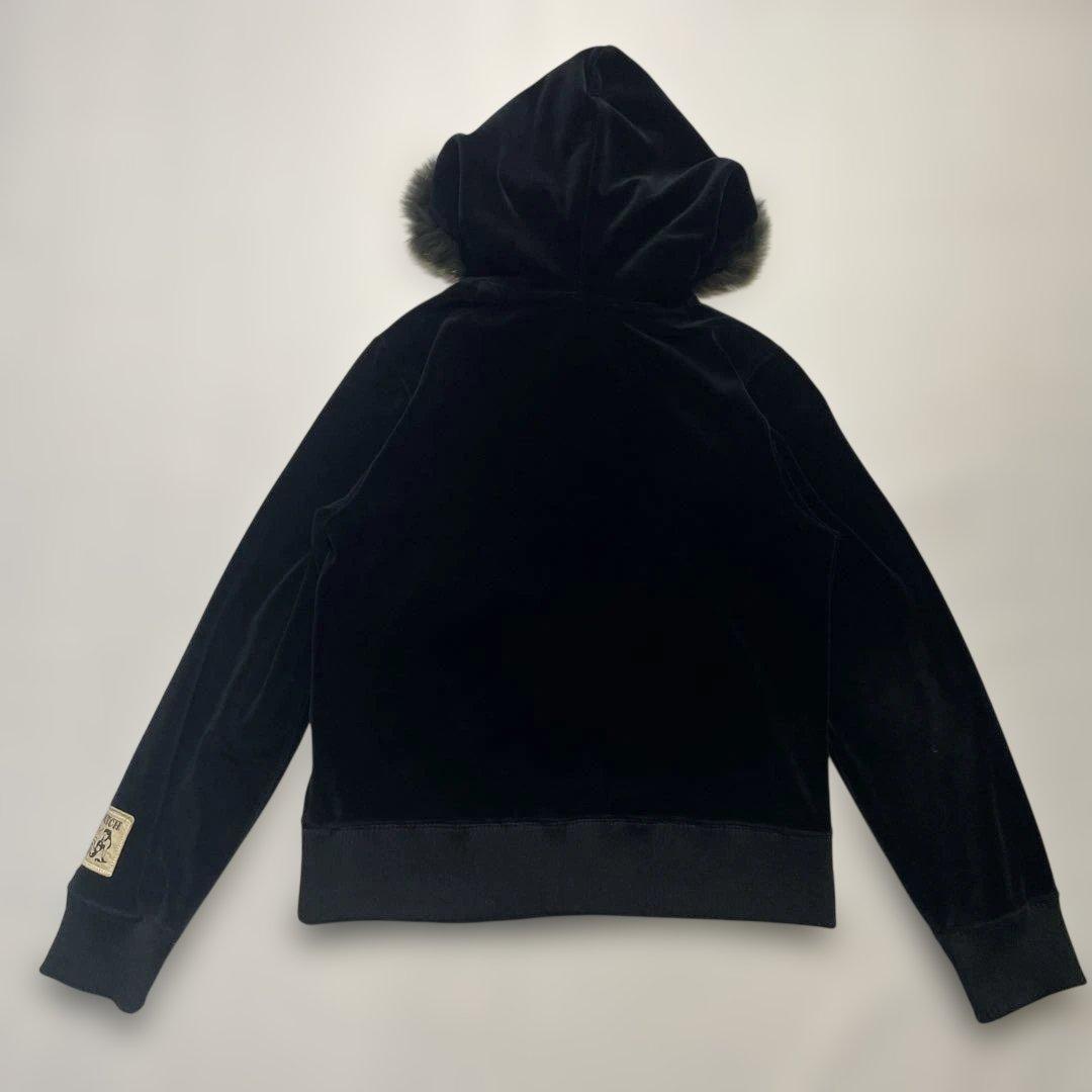 VON DUTCH ファー付きベルベットパーカー 刺繍ロゴ ブラック L Y2K