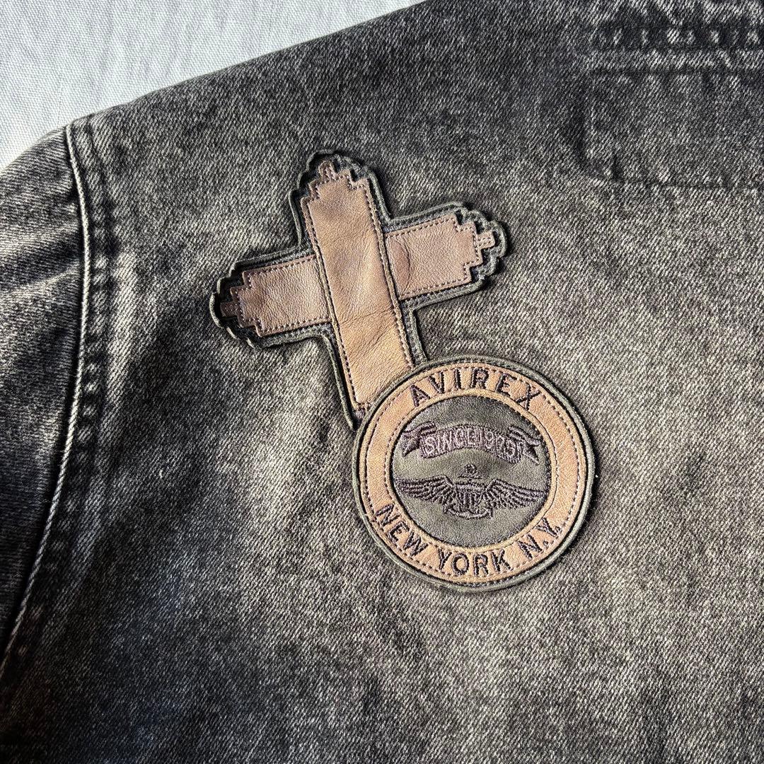 ジャケット・アウター AVIREX LEATHER PATCH DENIM JACKET BLACK
