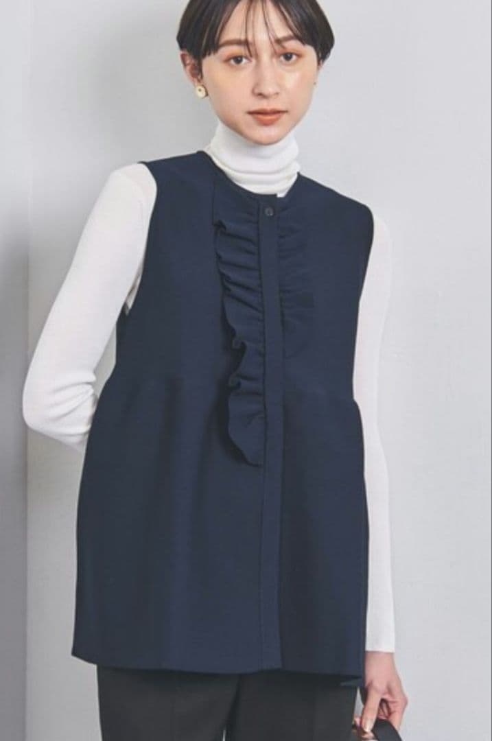 未使用⭐UNITED ARROWS⭐Pイレギュラーフリルベスト アシンメトリー紺