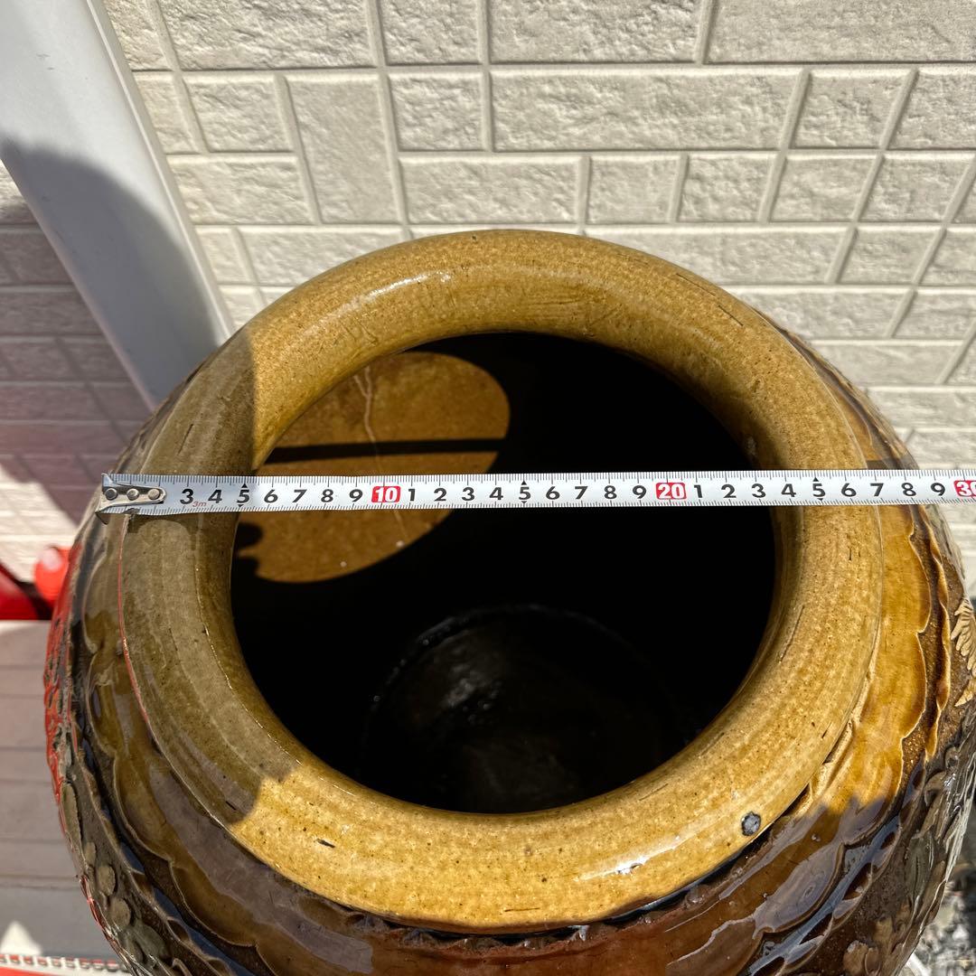 骨董品　中国美術　古美術　特大　壺　花瓶　陽刻　龍鳳　牡丹　年代物