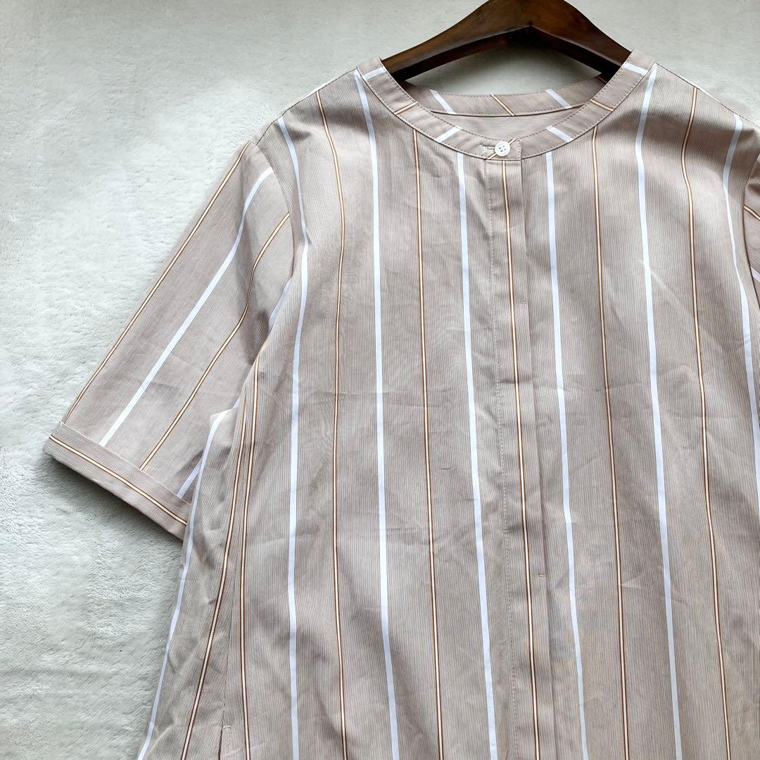 未使用タグ付 レリアン バンドカラーシャツワンピース ストライプ Lilian