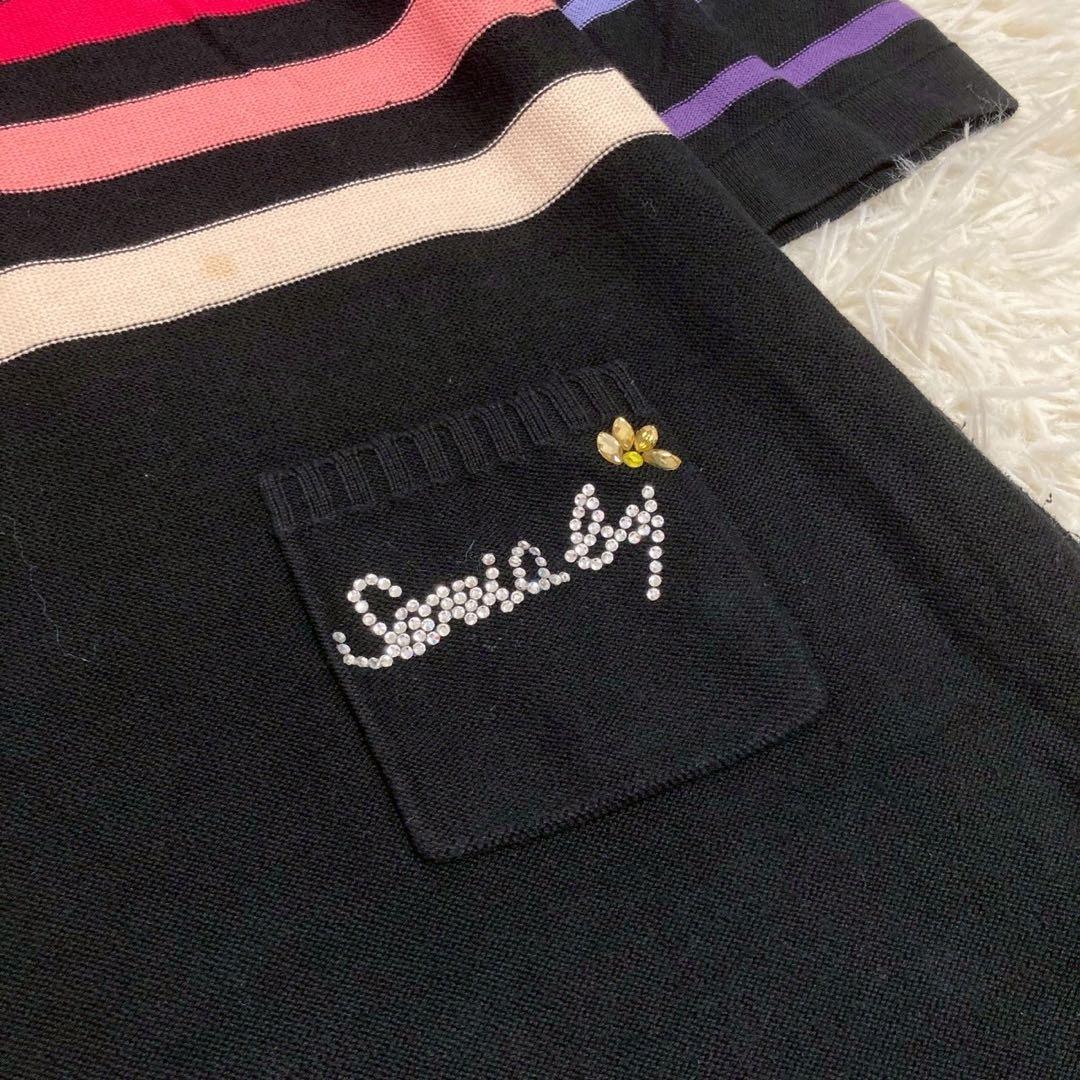 SONIA RYKIEL ボーダーニットワンピース ブラック 38 マルチカラー