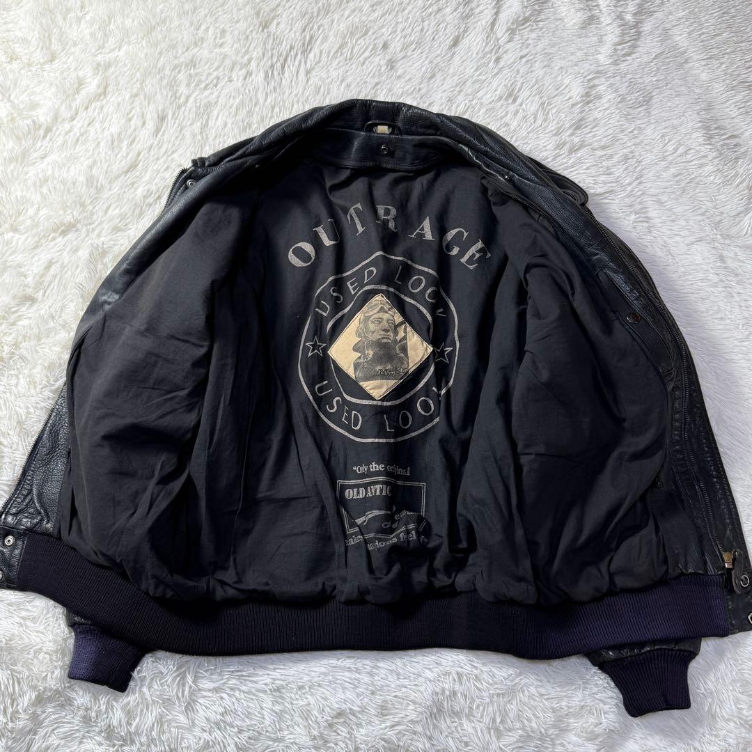 【90s】A-2 ブラックレザー フライトジャケットXL 牛革 短丈