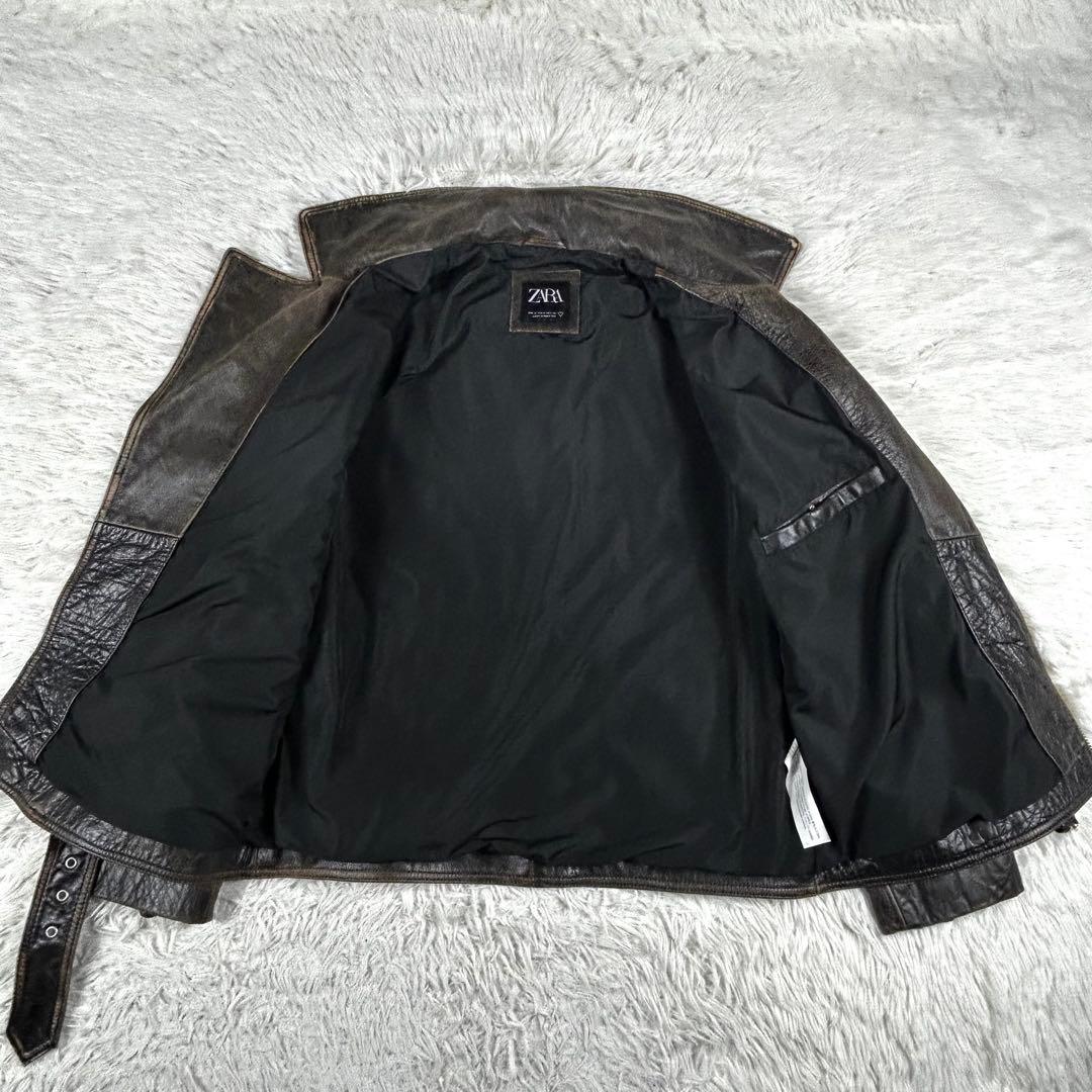 極美品 ザラ ダブルライダース レザージャケット XL相当 大きいサイズ 黒茶芯