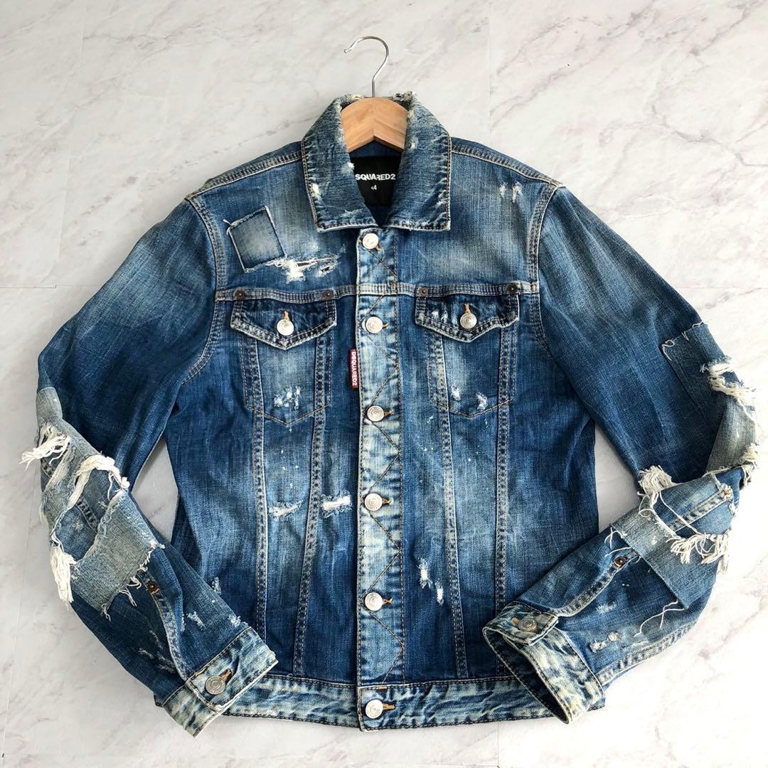 【美品】DSQUARED2 デニムジャケット ダメージ クラッシュ ロゴ 44