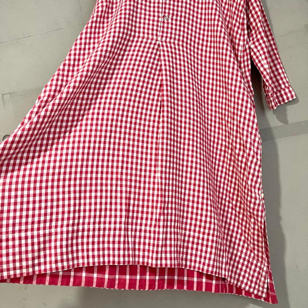 45R YUKI COTTON シャツワンピース スキッパー 赤 ギンガム