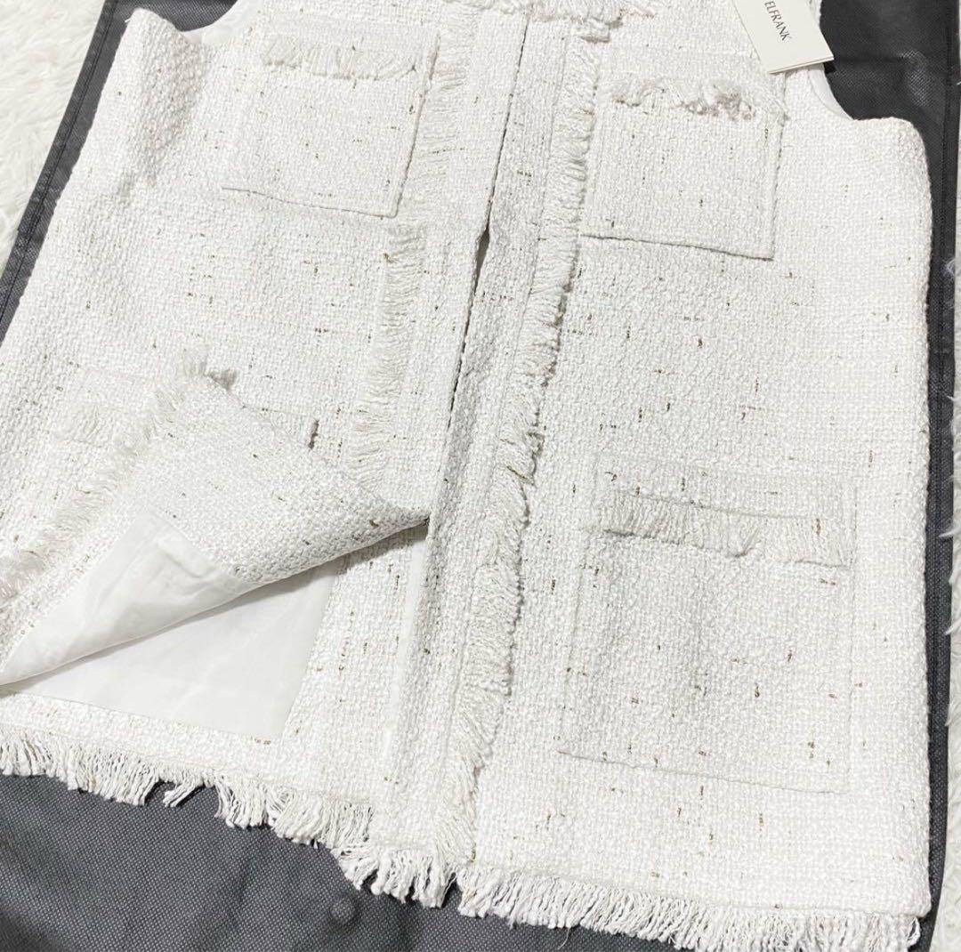 【新品・タグ付き✨】エルフランク　ツイードベスト　ホワイト　ゴールドラメ　F