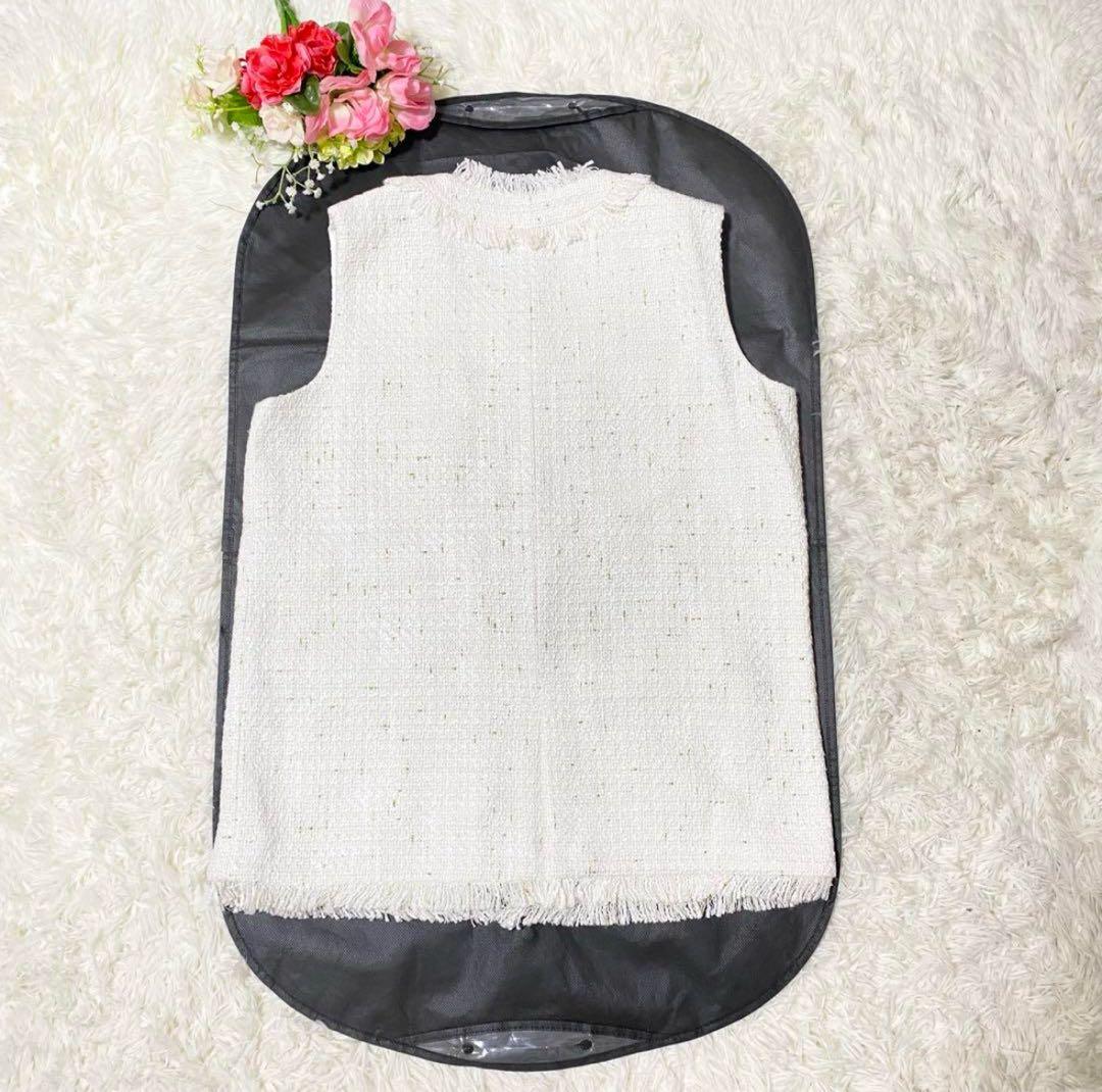 【新品・タグ付き✨】エルフランク　ツイードベスト　ホワイト　ゴールドラメ　F