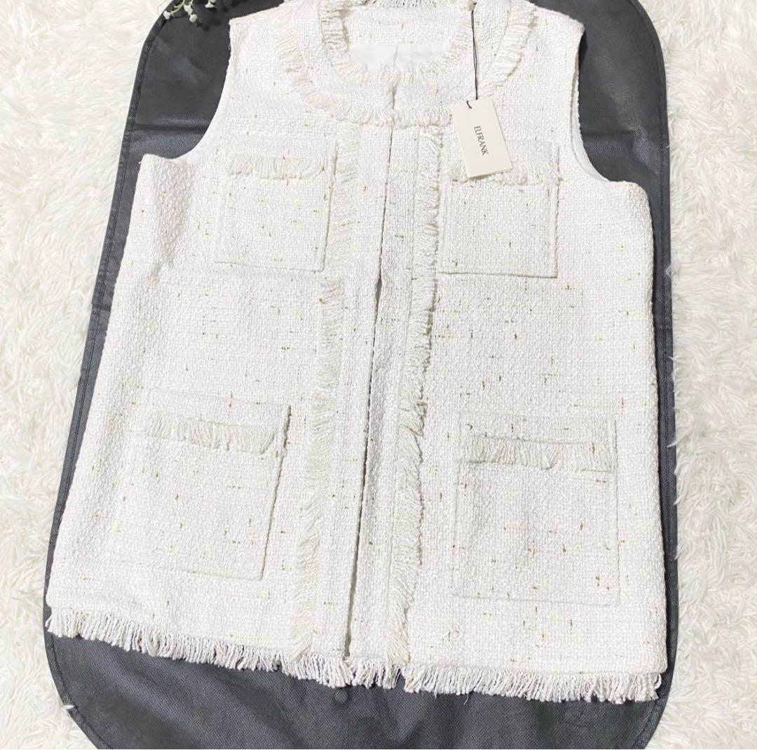【新品・タグ付き✨】エルフランク　ツイードベスト　ホワイト　ゴールドラメ　F