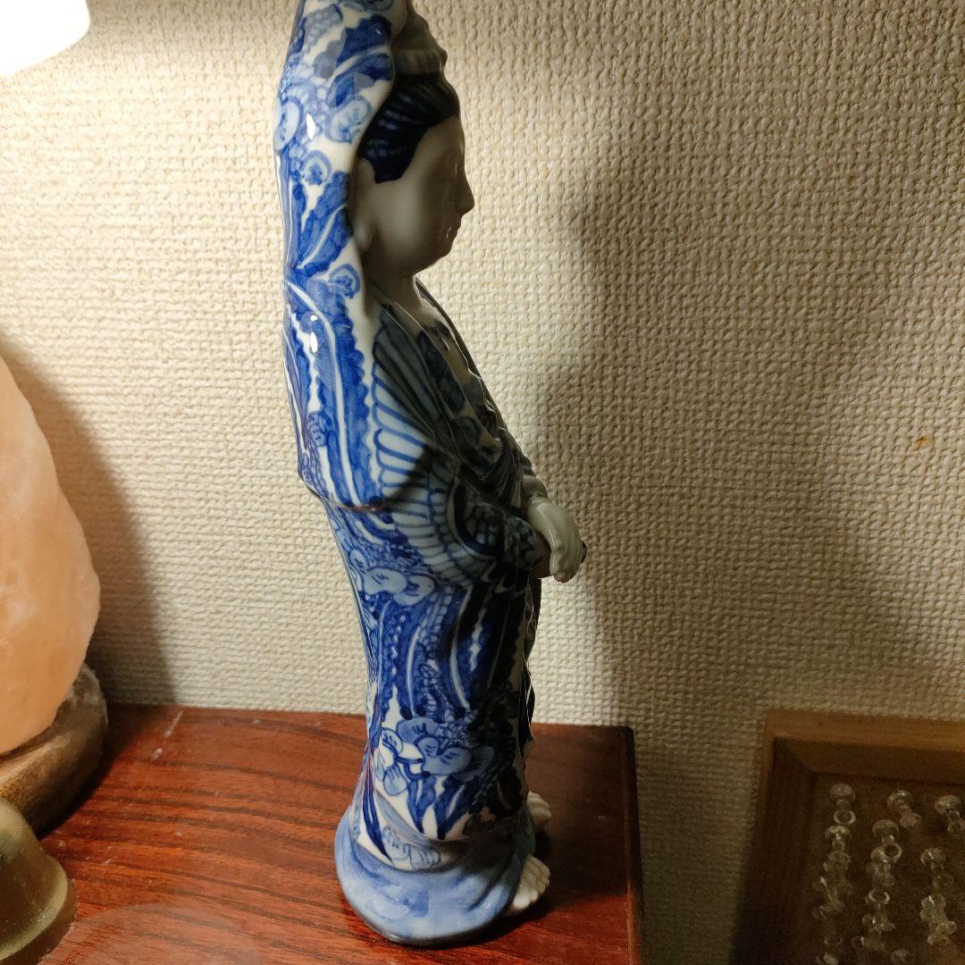九谷焼 観音菩薩像 観音様 菊仙 染付