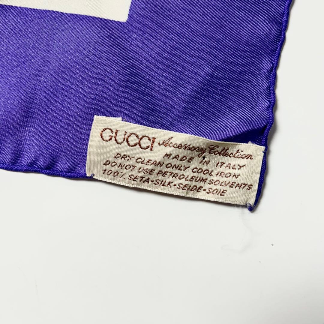 GUCCI シルク スカーフ 84cm フローラル パープル