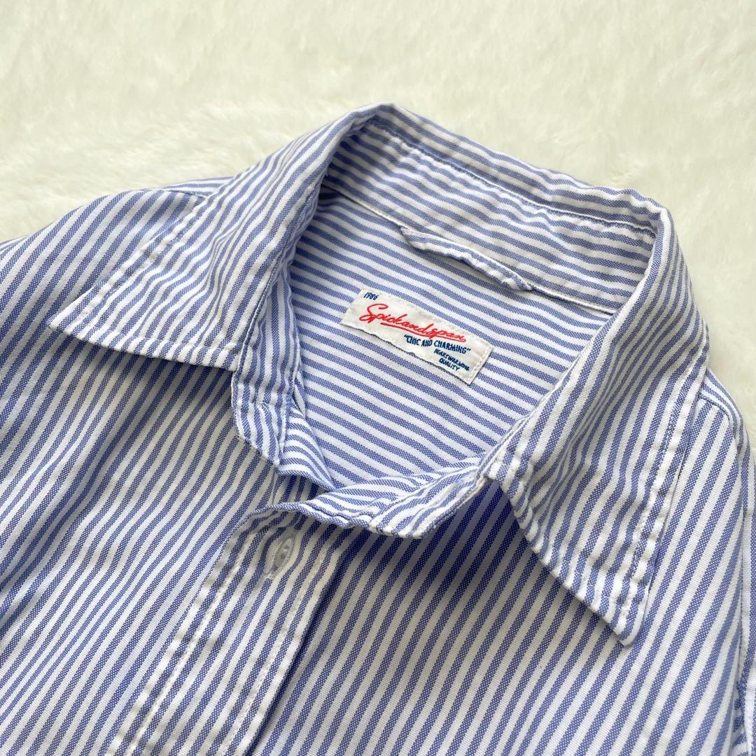 Spick & Span オックスルーズシャツ ブルー×ホワイト ストライプ