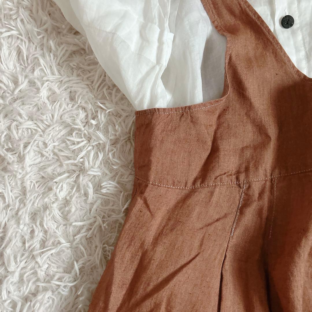 美品⁂センソユニコ⁂ロングワンピース　ジャンスカ　リネン　オールシーズン　茶　M