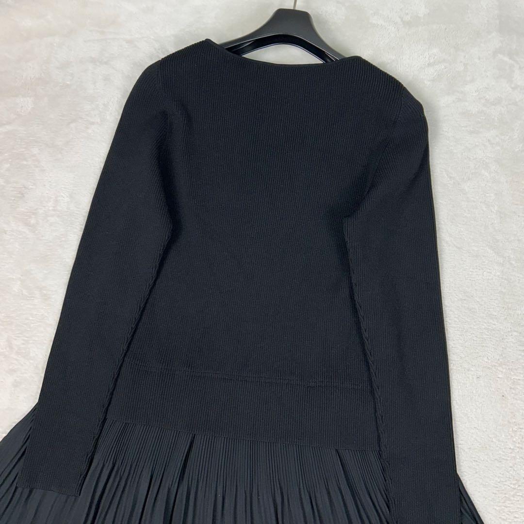 美品♡セオリーリュクス 現行 異素材ティアードワンピース リブニット ブラック