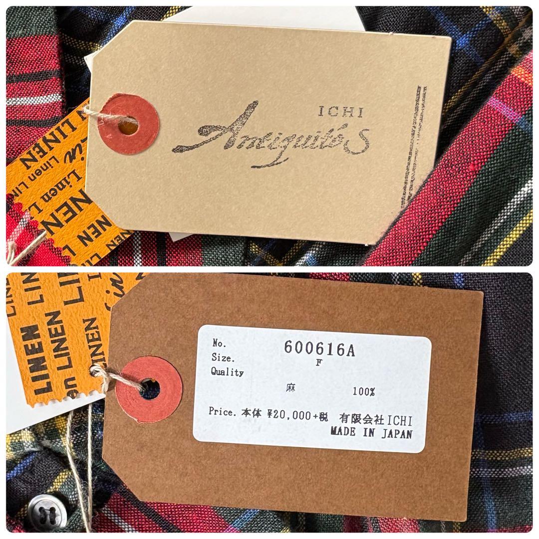 ICHI Antiquites ワンピース リネン100% タータンチェック 赤