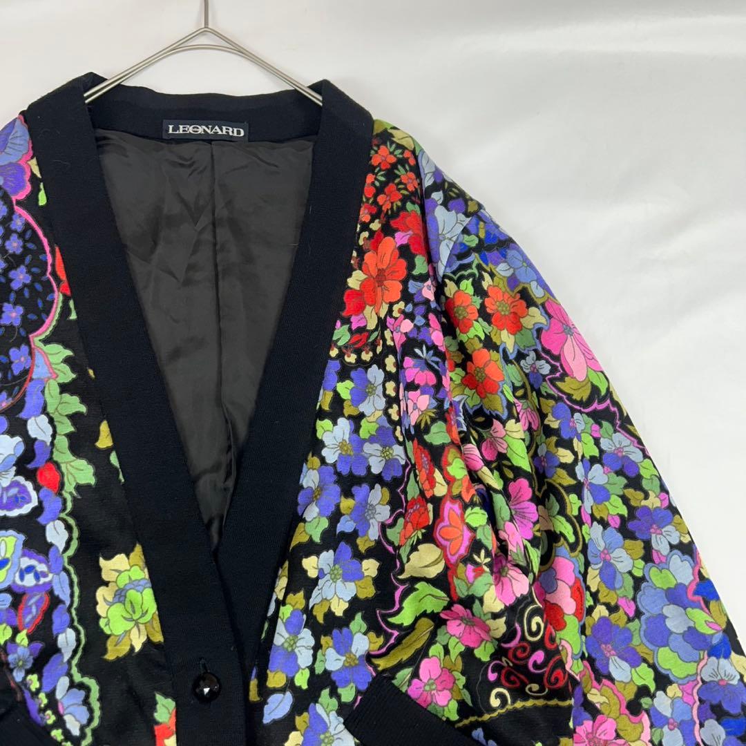 P73 L レオナール 花柄 シルク混 ジャケット マルチカラー レディース