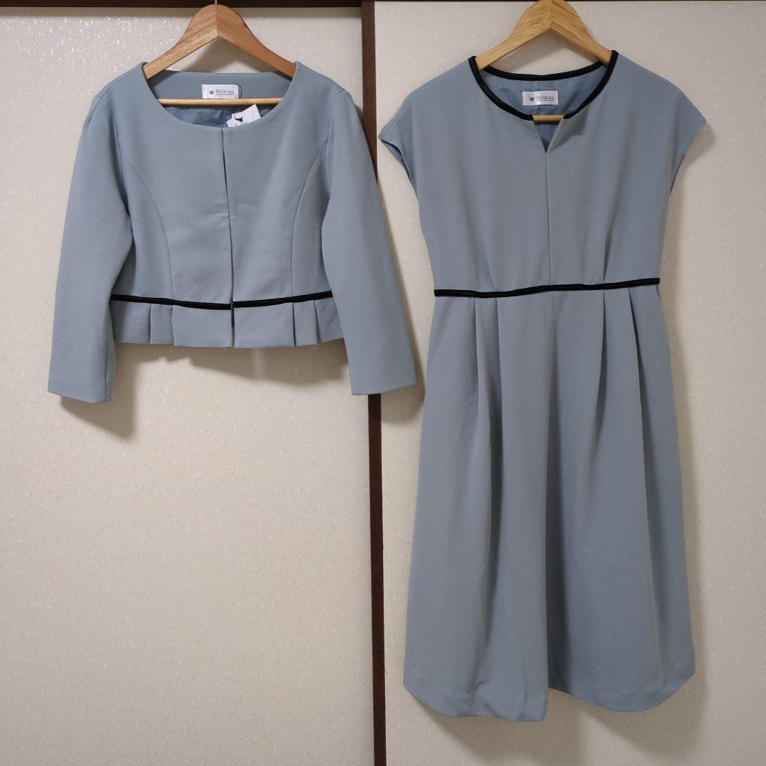 【新品】milk teaブルーグレー 授乳フォーマルワンピーススーツ2点М