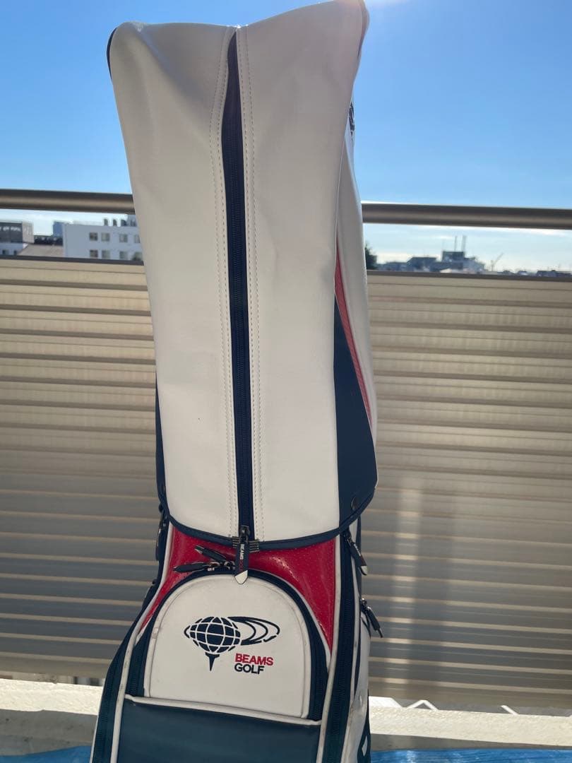 BEAMS GOLF キャディバッグ ホワイト/レッド