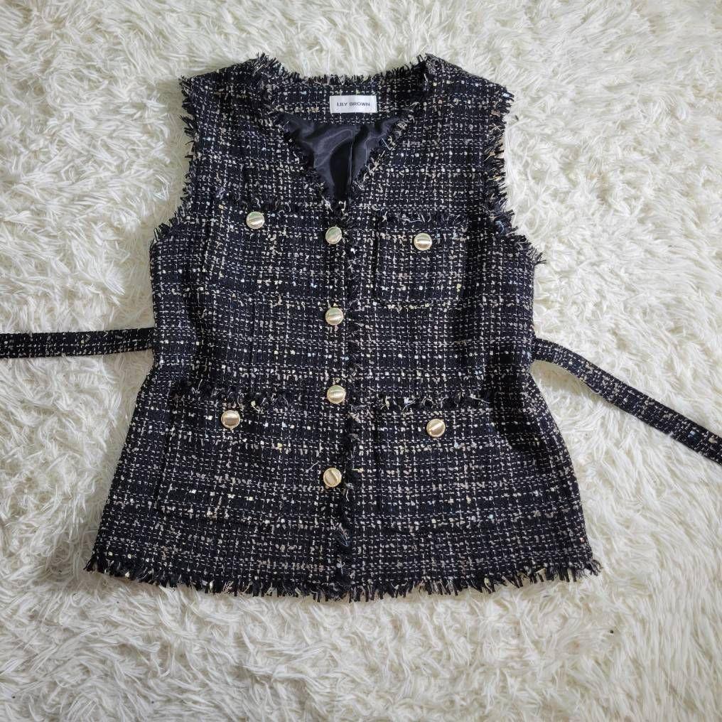 美品★リリーブラウン　バリエーションオーバーサイズジレ　ツイード　ウエストベルト