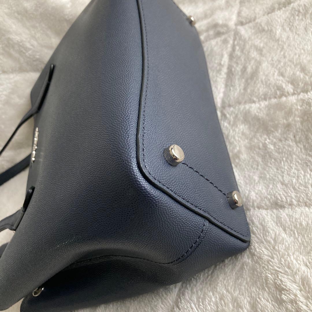 新品同様COACH 2wayトートバッグ　ネイビー系　レザー　91490