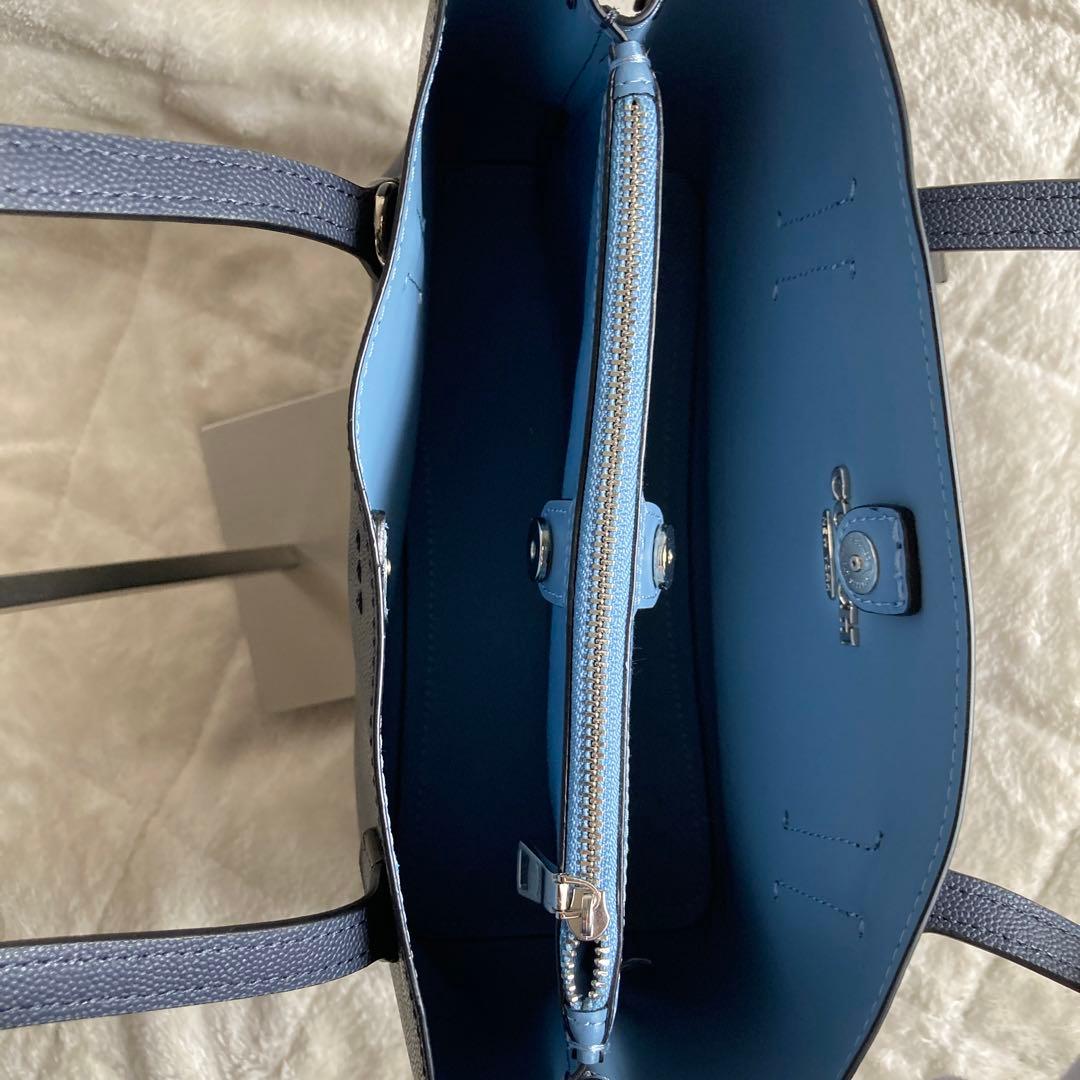 新品同様COACH 2wayトートバッグ　ネイビー系　レザー　91490