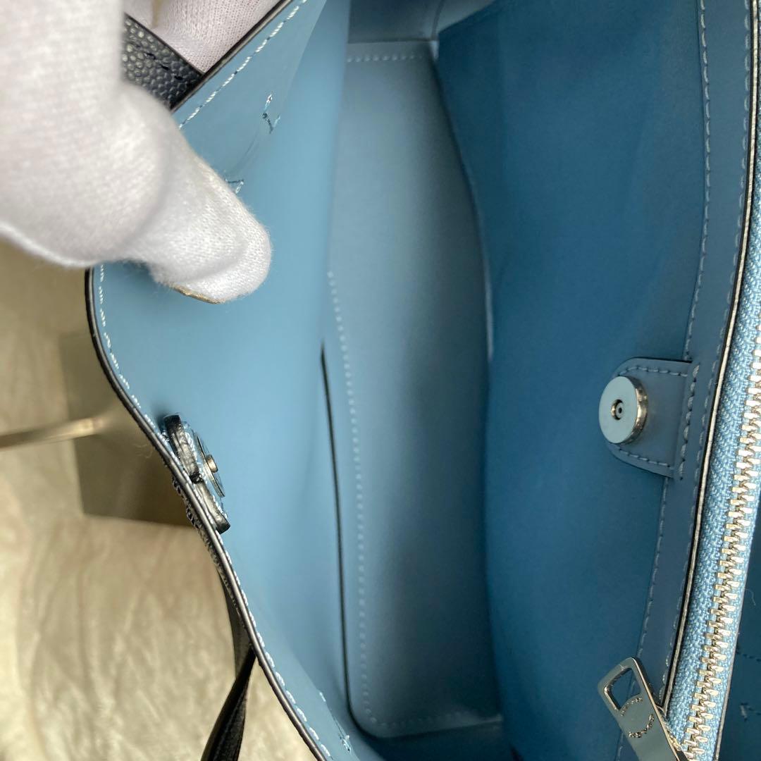 新品同様COACH 2wayトートバッグ　ネイビー系　レザー　91490