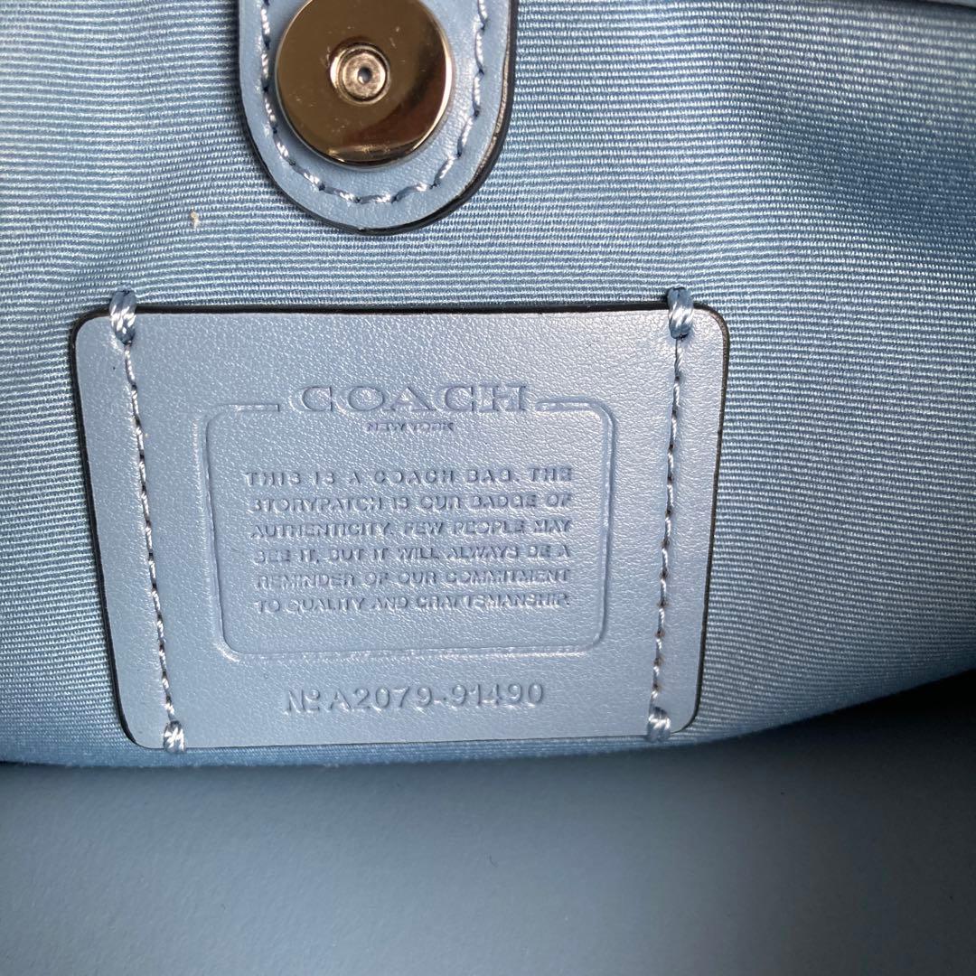 新品同様COACH 2wayトートバッグ　ネイビー系　レザー　91490