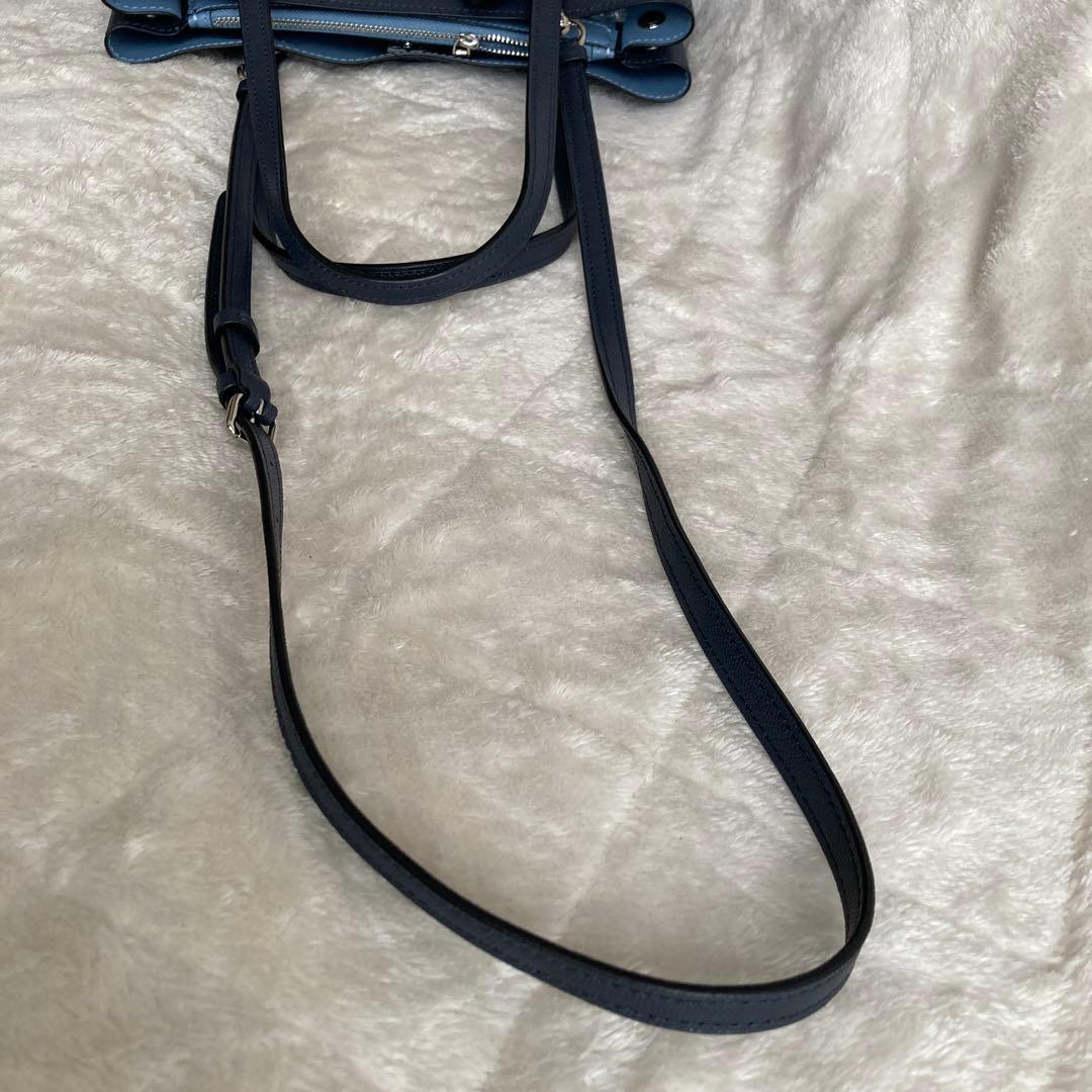 新品同様COACH 2wayトートバッグ　ネイビー系　レザー　91490