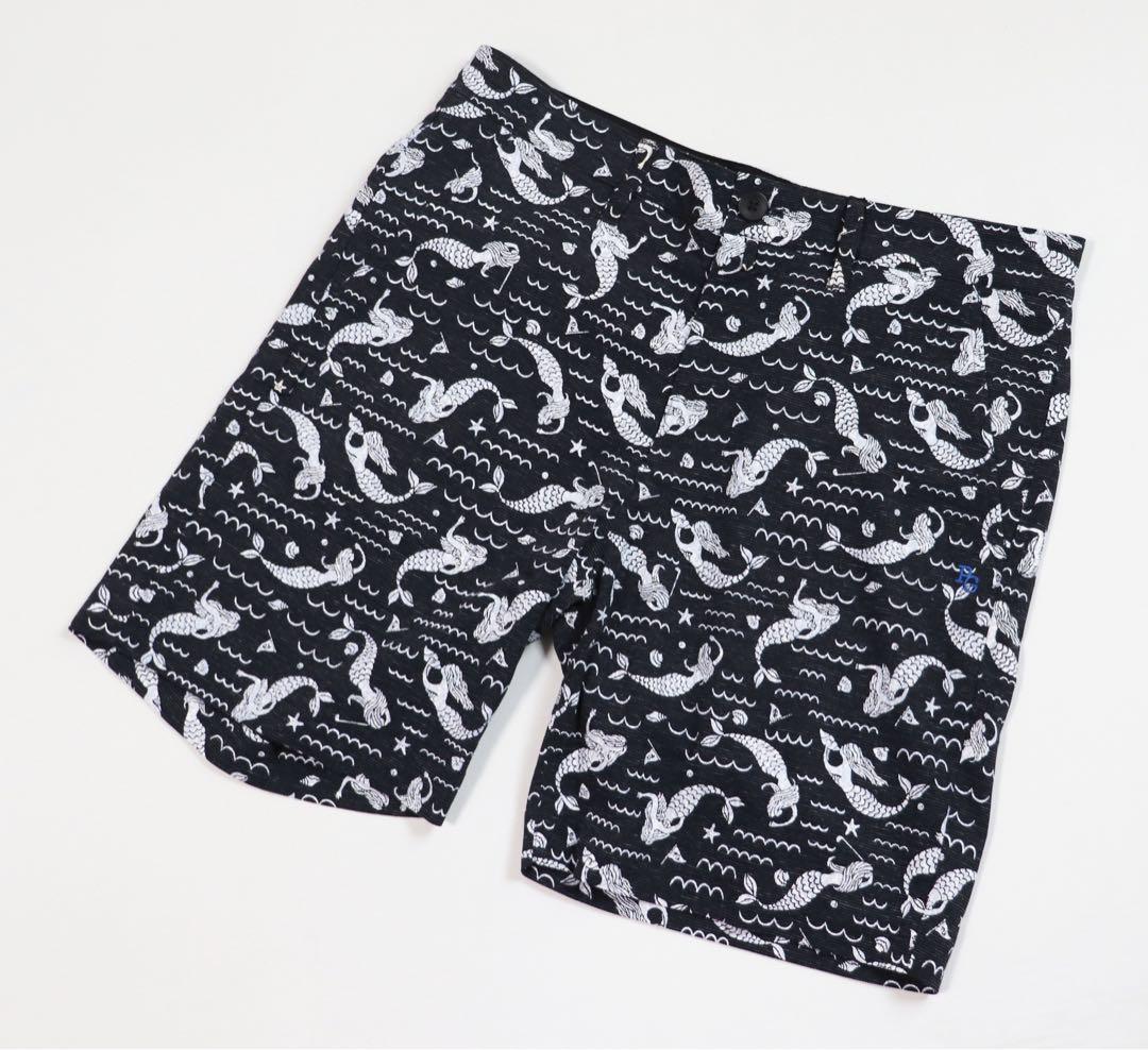 《パーリーゲイツ》新品 麻混素材 マーメイド柄ショートパンツ 4(W84)