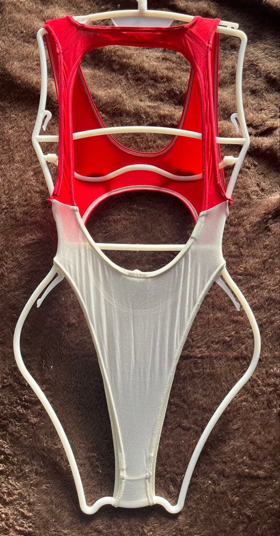 オープンバックハイレグレオタード 赤と白