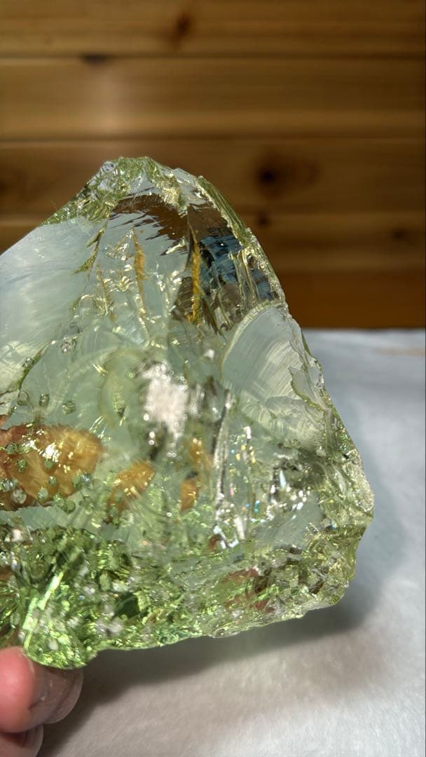 ⑤希少色 ジャワ島産火山性ガラス レモンライム クリストバライト結晶 原石かち割