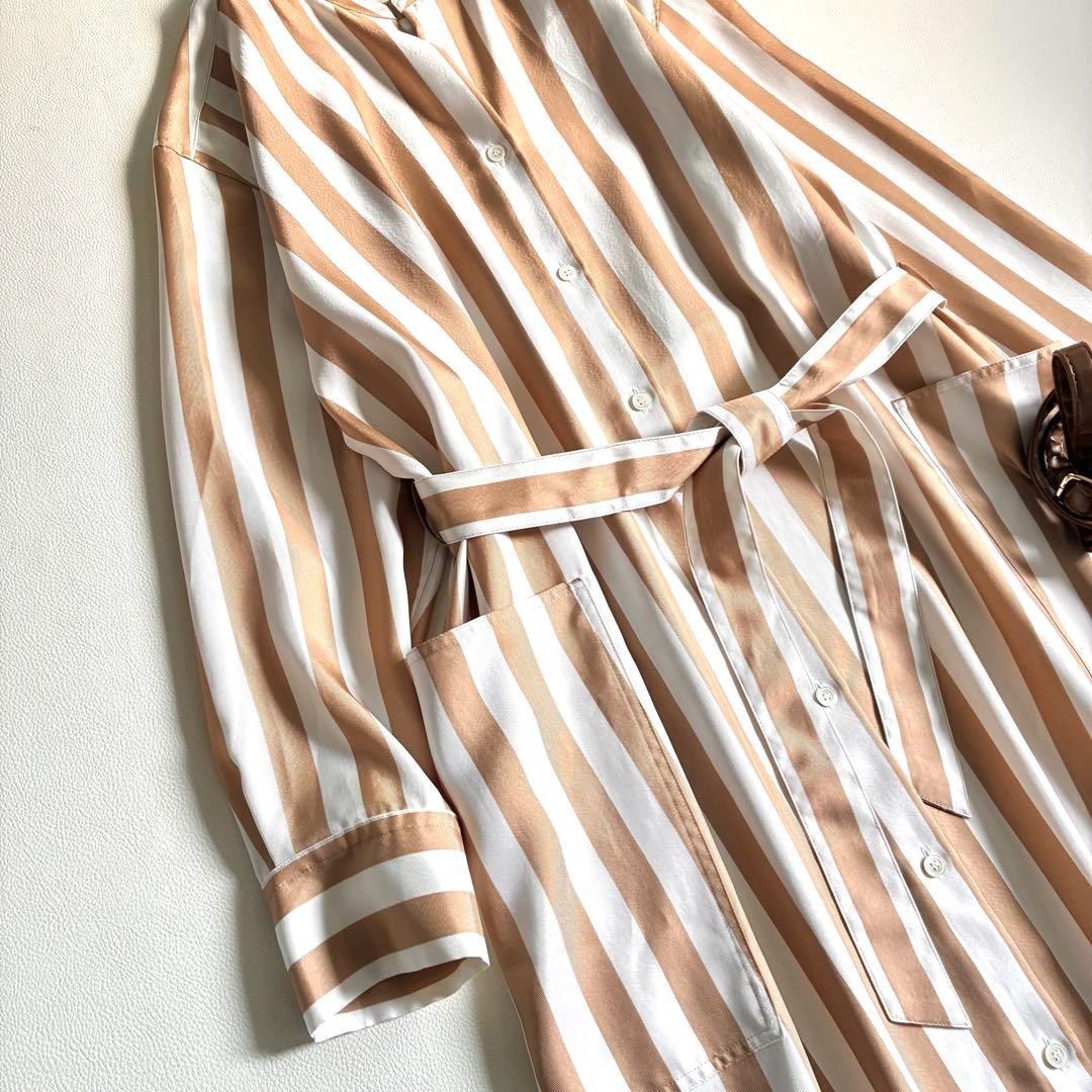 ◆美品◆BEIGE.◆5.3万◆ストライプシャツワンピース◆マキシ丈◆ L