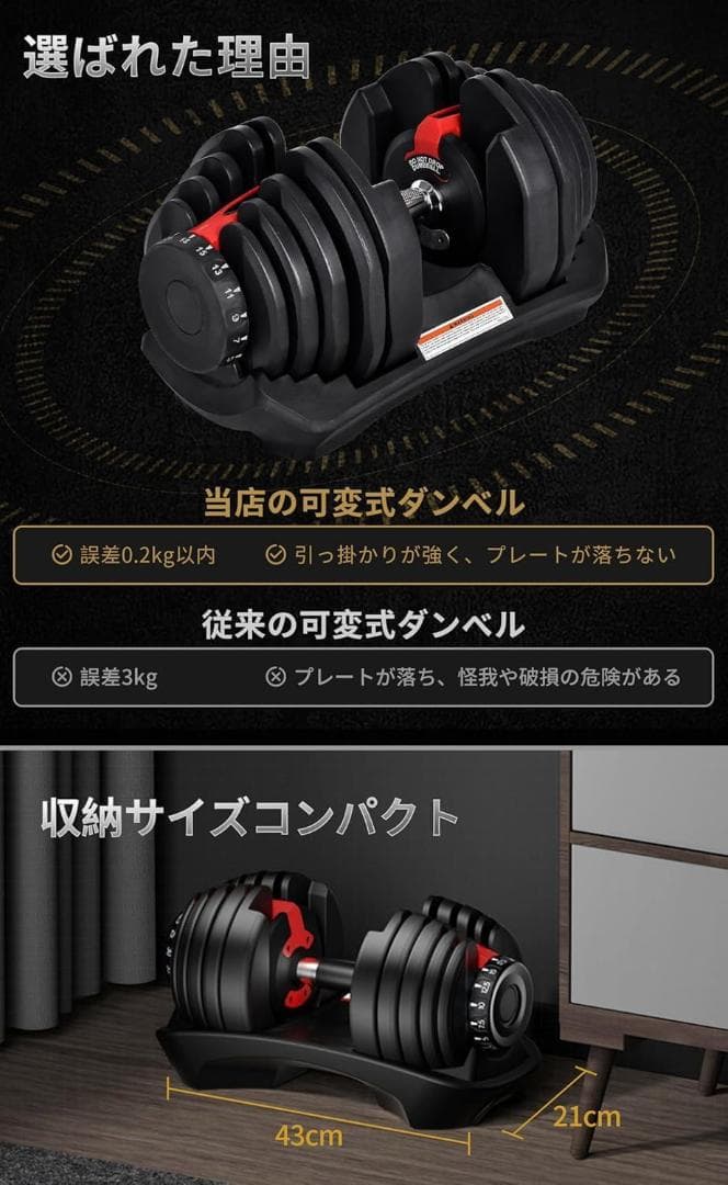 【AnYoker】可変式ダンベル 40kg 1個 2025年購入 ①/②