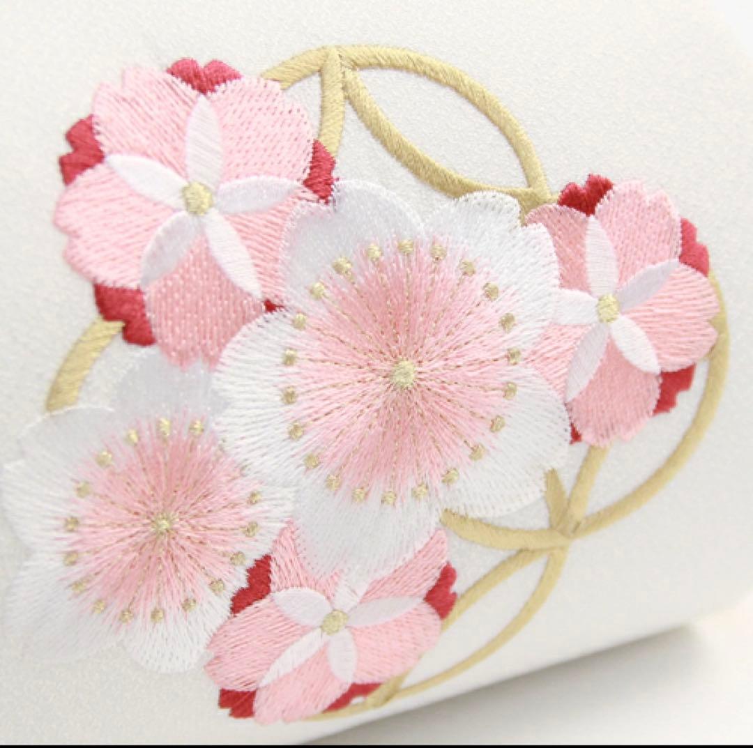 成人式　七宝桜刺繍バック　白　美品