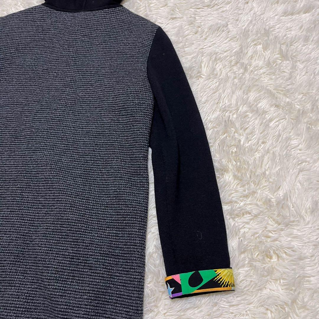 【美品】LEONARD SPORT ニットジャケット　コート　フード付　ブラック