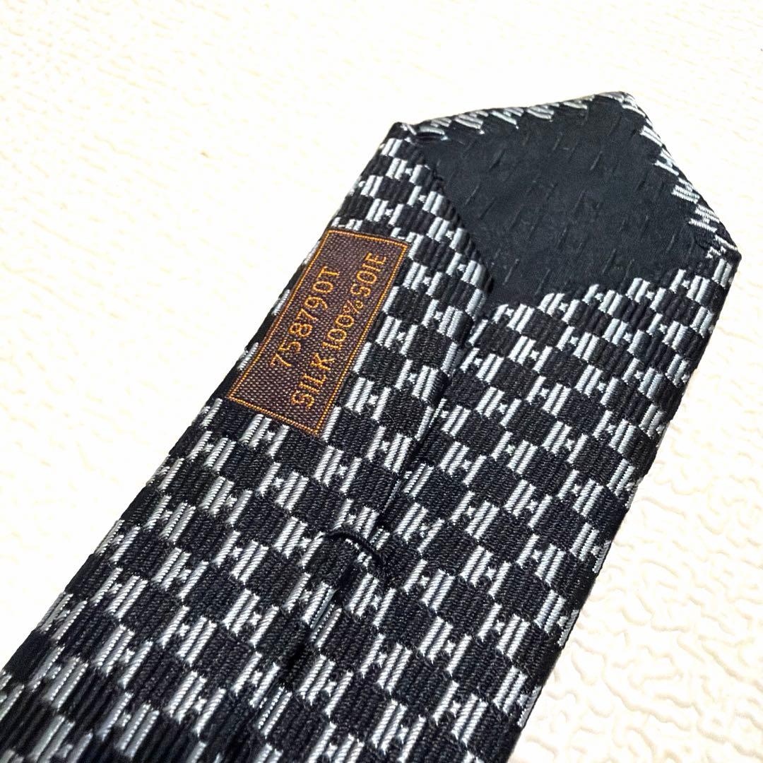 【美品】HERMES エルメス ネクタイ H織り ファソネ ブラック系