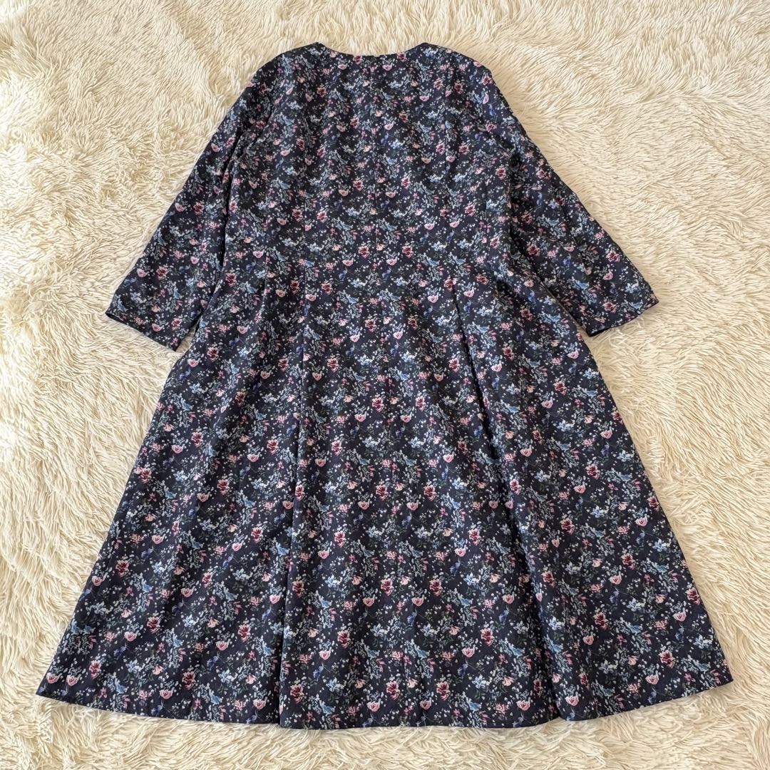 美品✨大きめ　レリアン　花柄ロングワンピース　Aライン　フレア　タック　13+