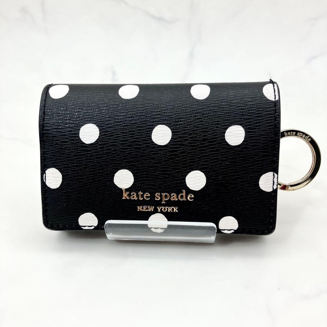 62【極美品/現行】kate spade 6連キーケース p本革ブラック 水玉