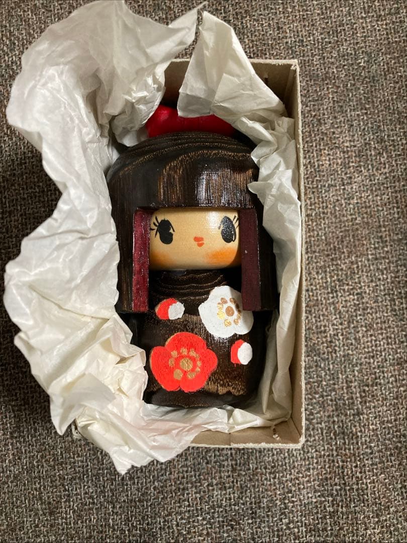 明光作 こけし「童女」-伝統木製民芸品/身長-11cm 箱付き